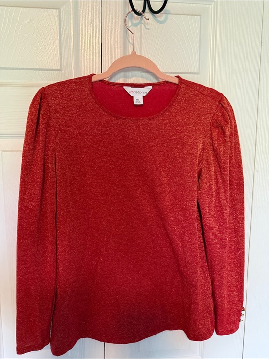 Liz Claiborne Tops - Liz Claiborne Shimmery Red Long-Sleeve Crewneck Top